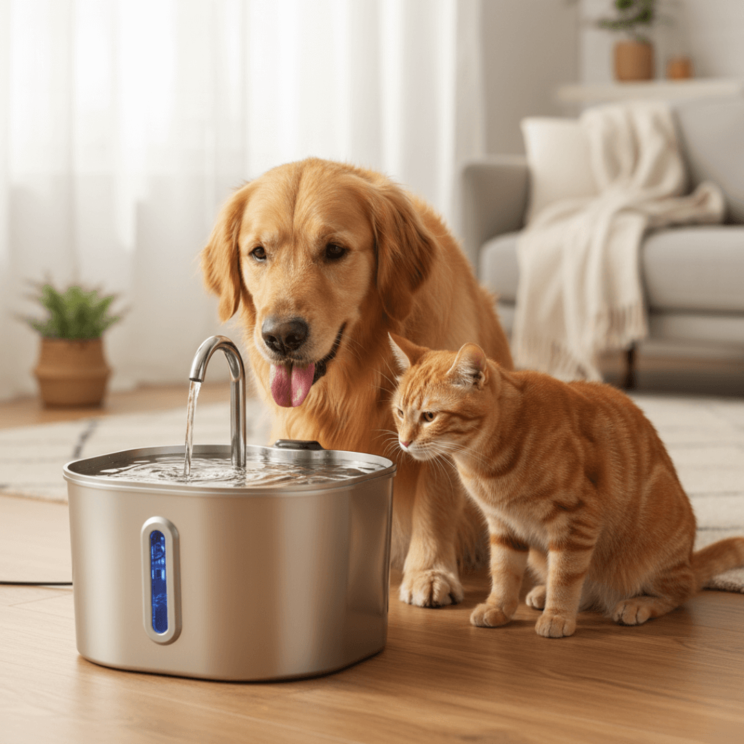 Vet-Approved Stainless Steel Cat Water Fountain – 74oz Filtered Pet Hydration Dispenser