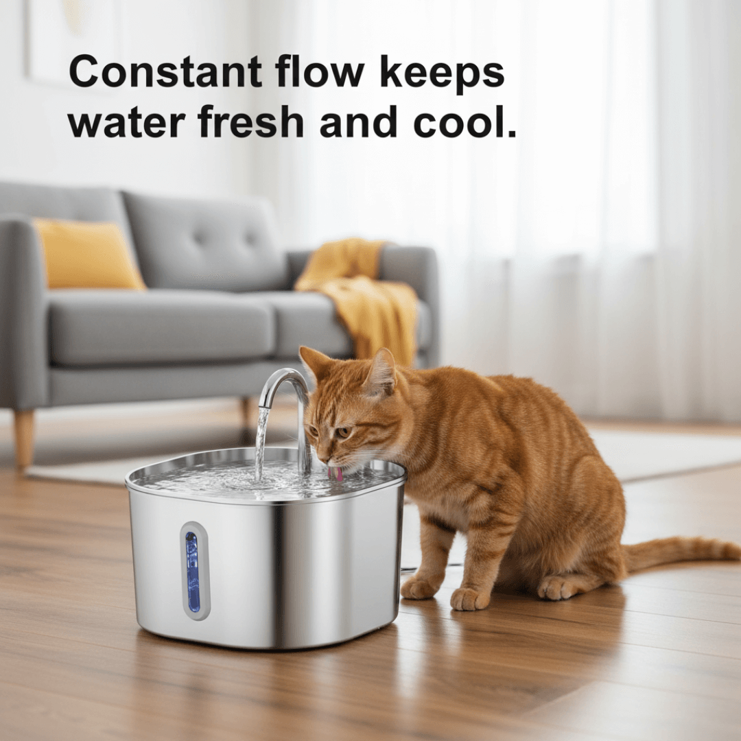Vet-Approved Stainless Steel Cat Water Fountain – 74oz Filtered Pet Hydration Dispenser
