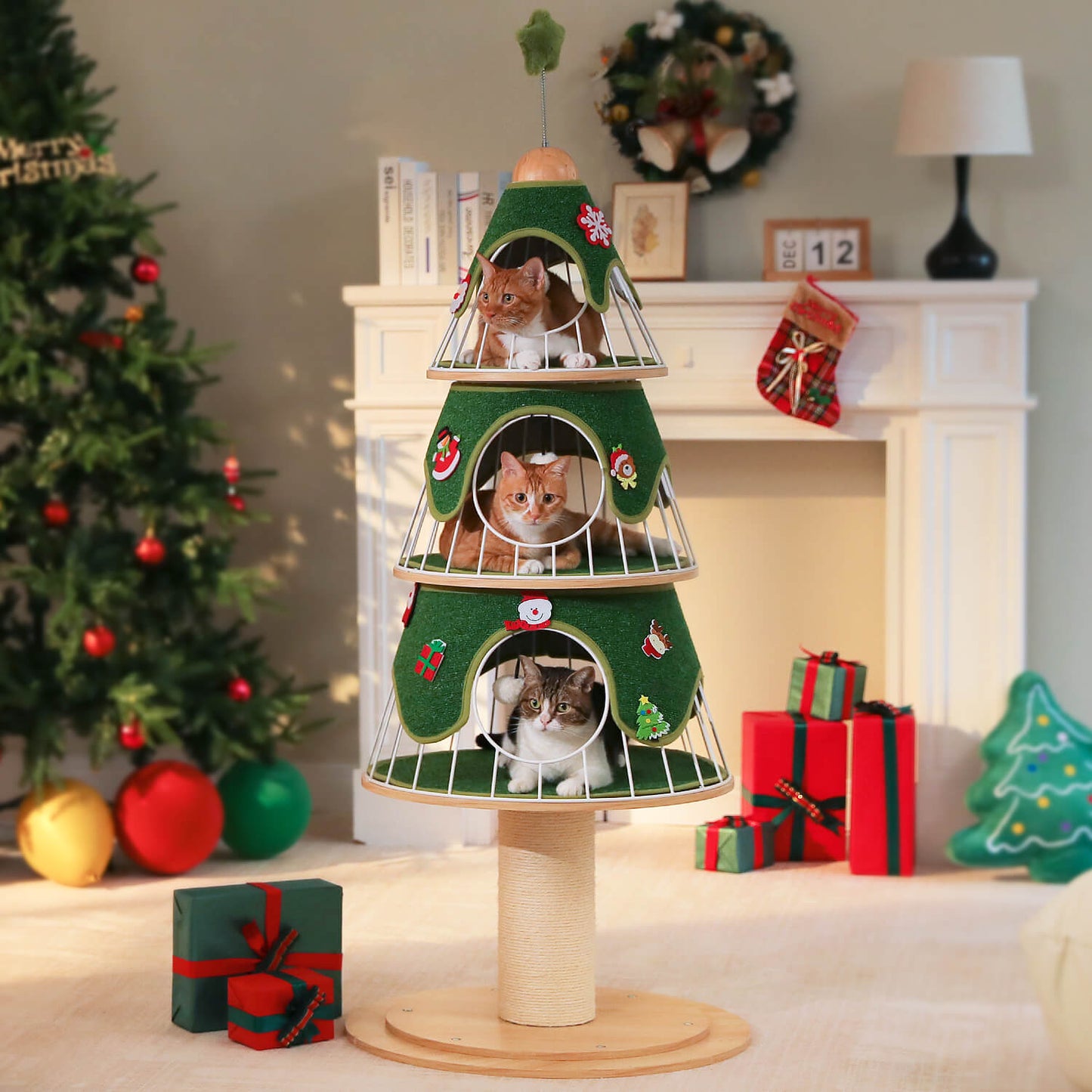 Modern Christmas Cat Tree with Metal Frame & Condos for Large Cats