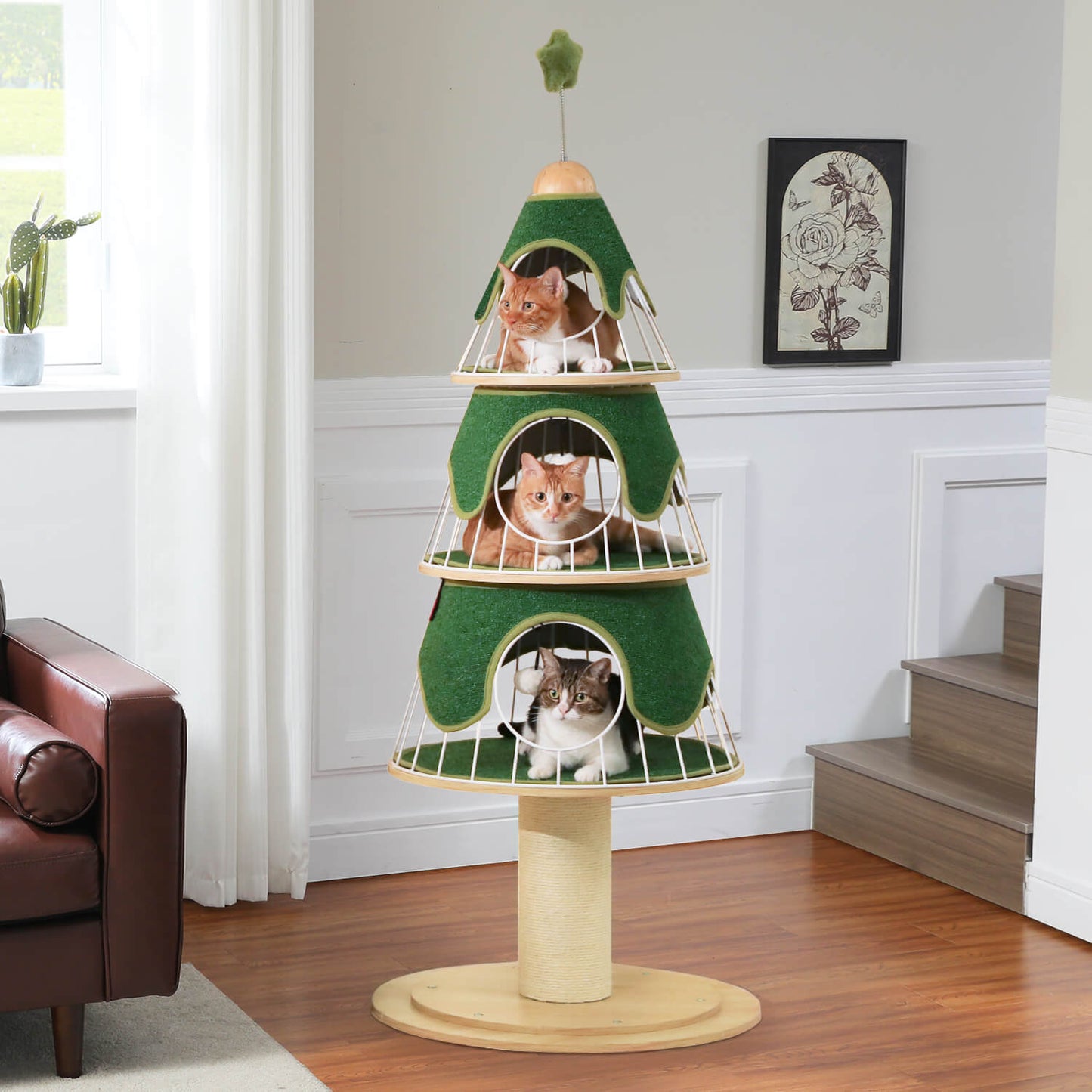 Modern Christmas Cat Tree with Metal Frame & Condos for Large Cats