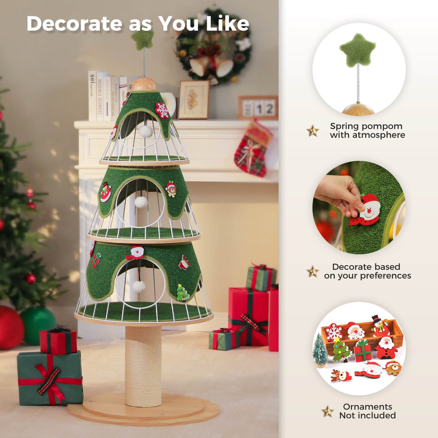 Modern Christmas Cat Tree with Metal Frame & Condos for Large Cats