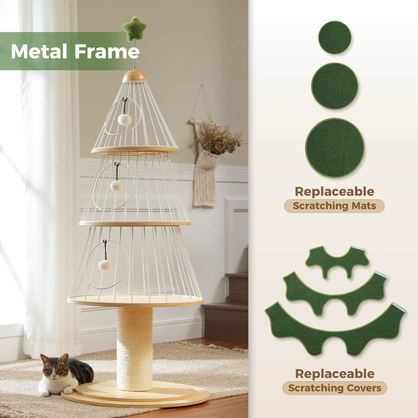 Modern Christmas Cat Tree with Metal Frame & Condos for Large Cats
