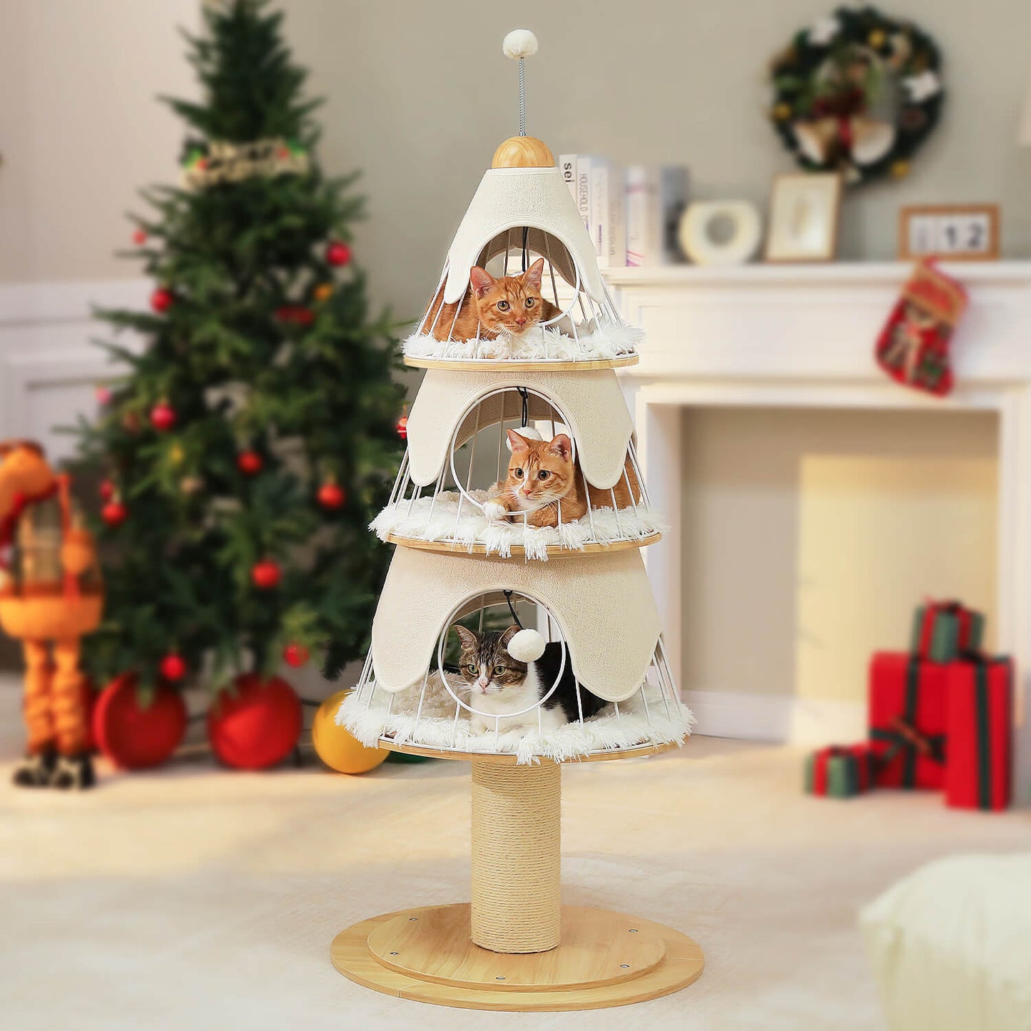 Modern Christmas Cat Tree with Metal Frame & Condos for Large Cats