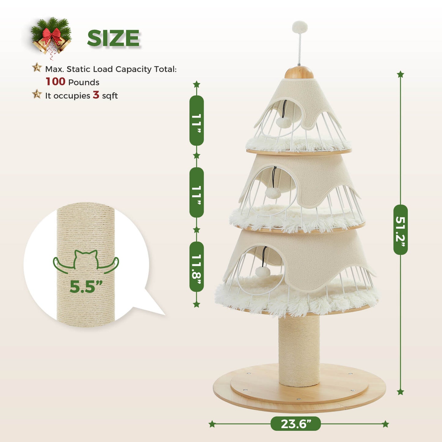Modern Christmas Cat Tree with Metal Frame & Condos for Large Cats