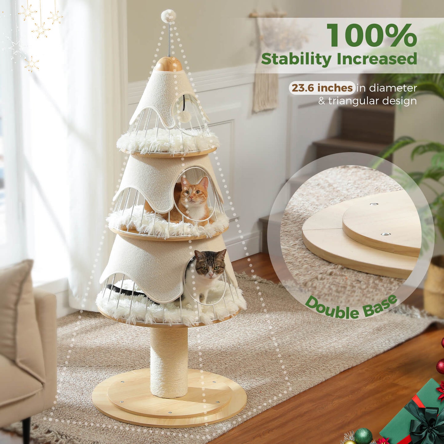 Modern Christmas Cat Tree with Metal Frame & Condos for Large Cats