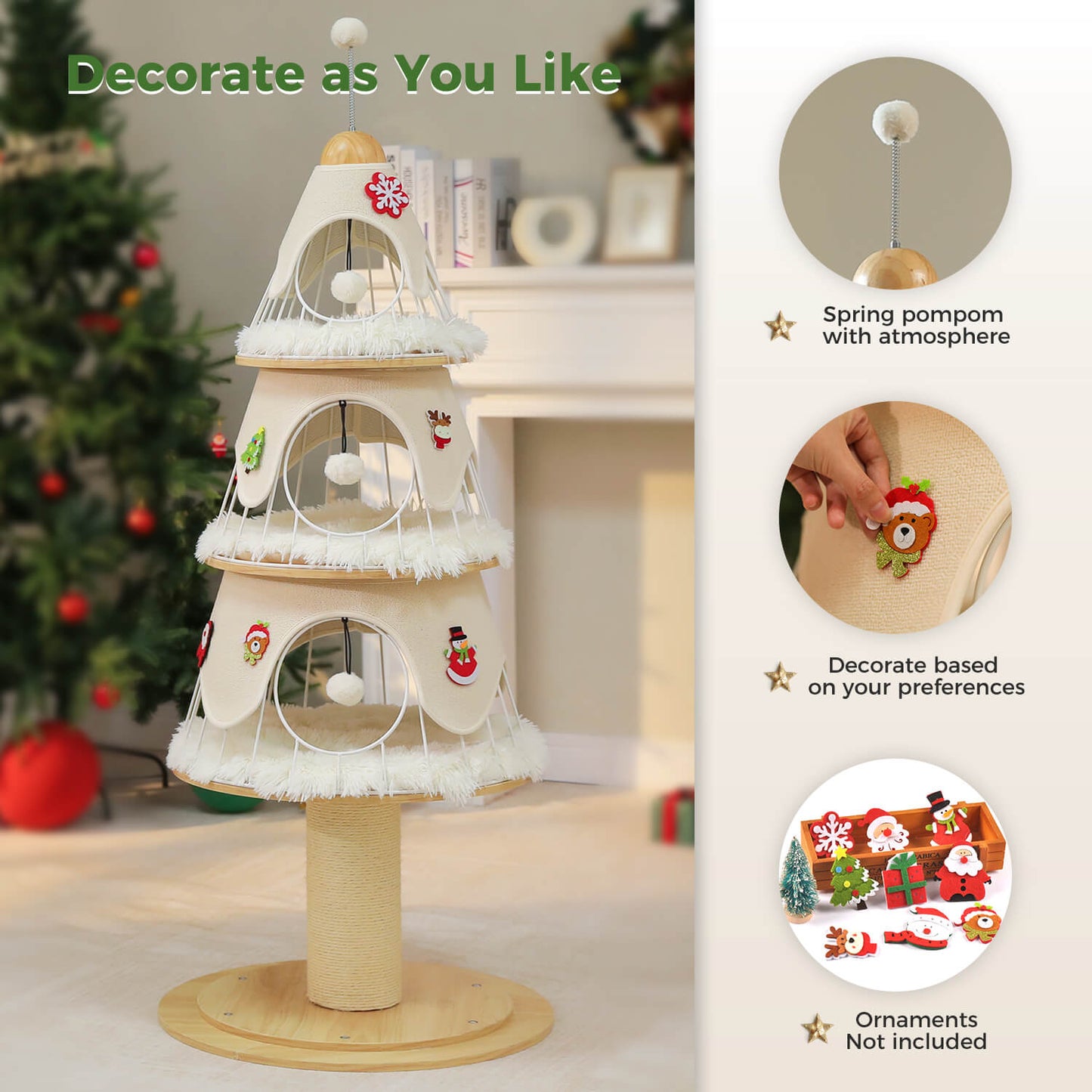 Modern Christmas Cat Tree with Metal Frame & Condos for Large Cats