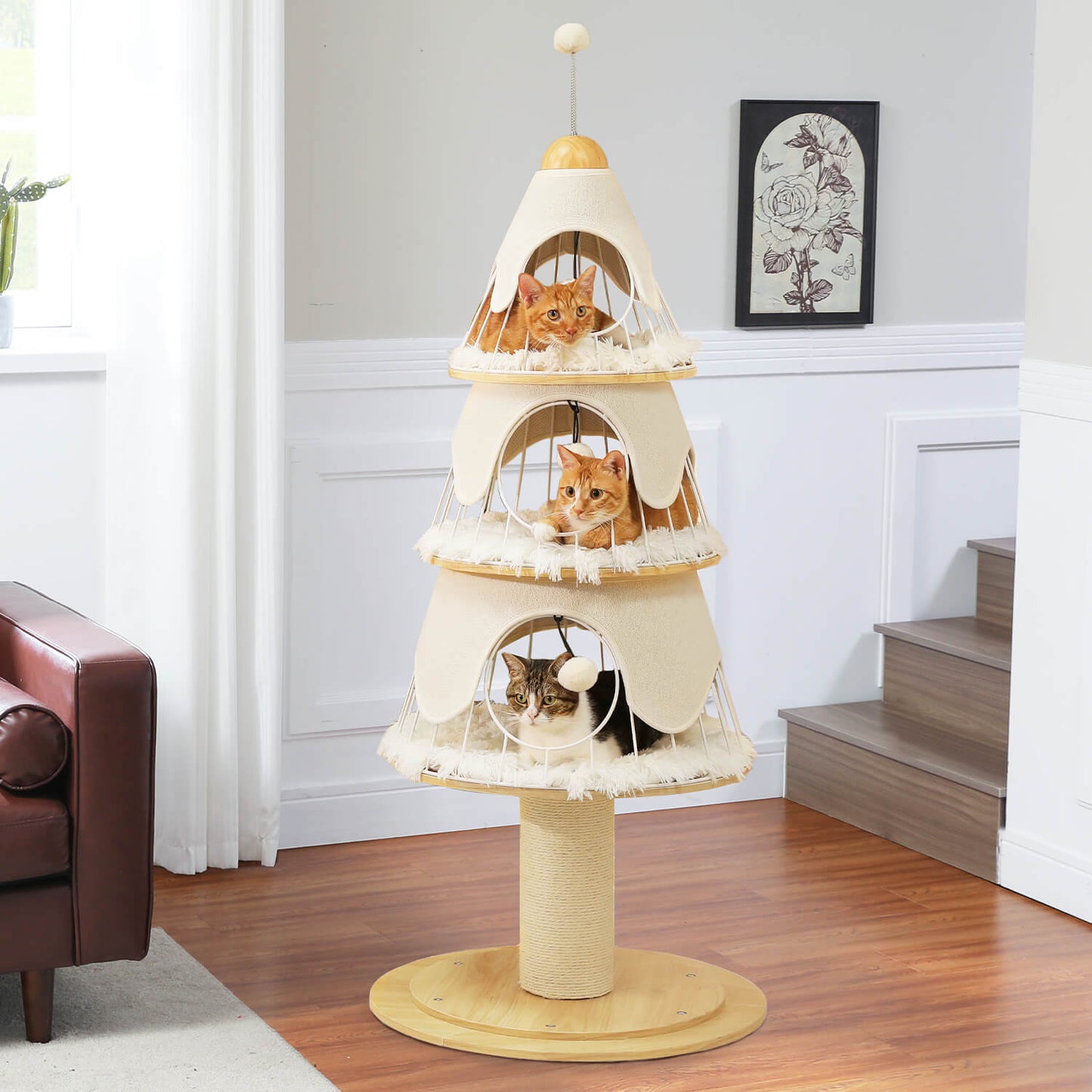 Modern Christmas Cat Tree with Metal Frame & Condos for Large Cats