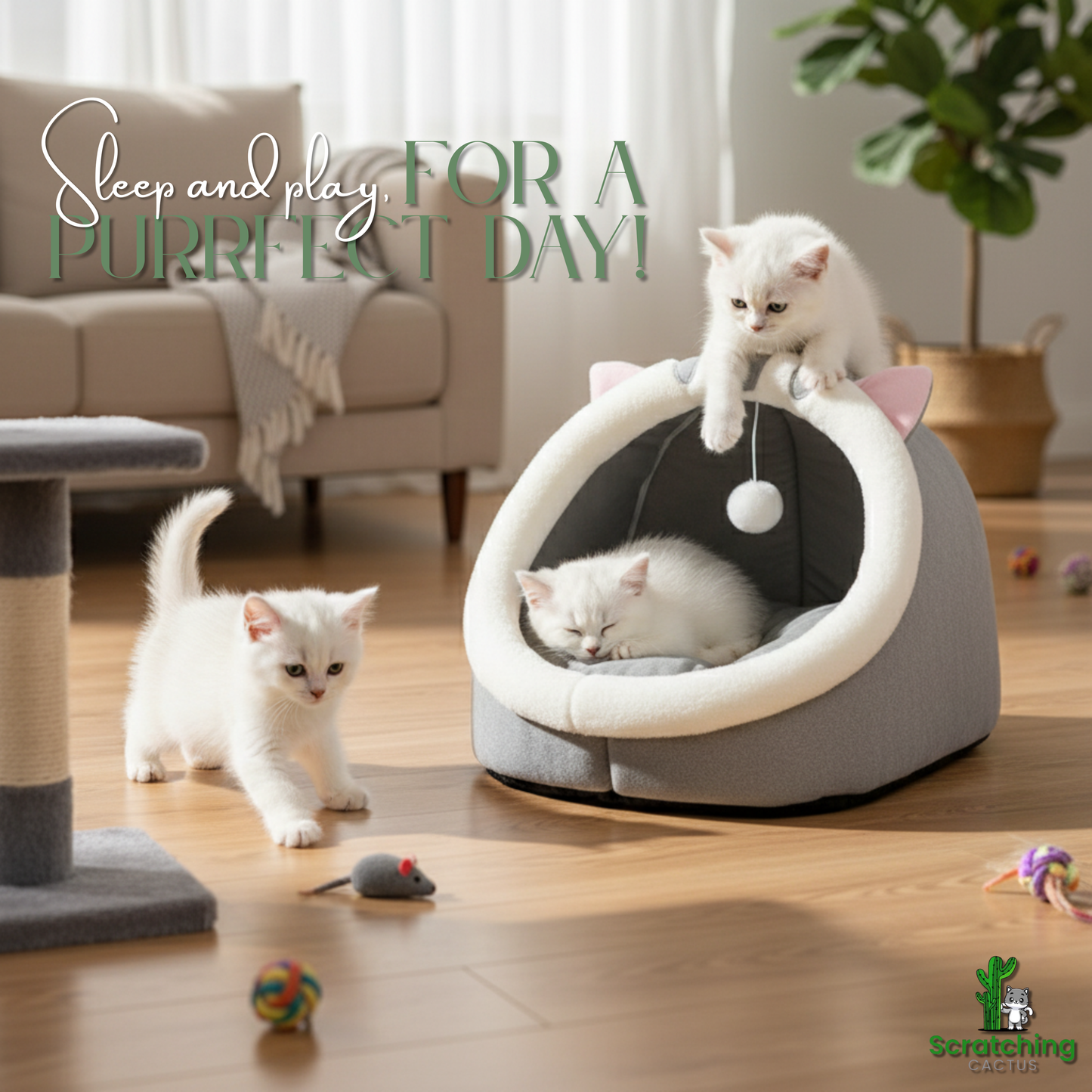 Cozy Cat Cave Bed with Cute Ears – Warm, Breathable & Detachable Cat House