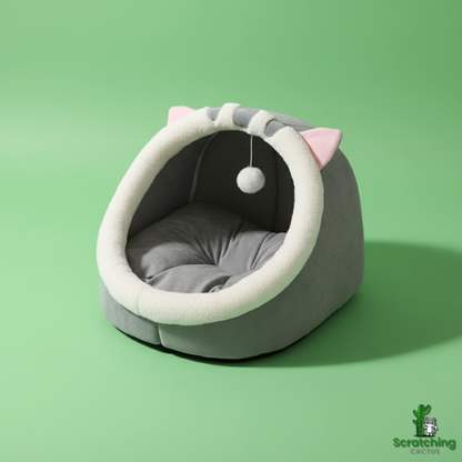 Cozy Cat Cave Bed with Cute Ears – Warm, Breathable & Detachable Cat House